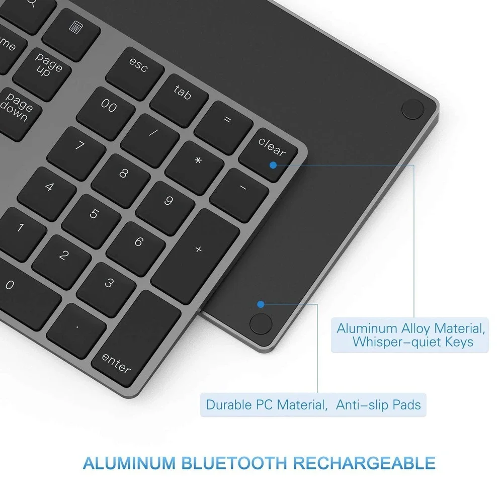 Lekvey Bluetooth Numeric Keypad Wireless Rechargeable Aluminum Number Pad Gray